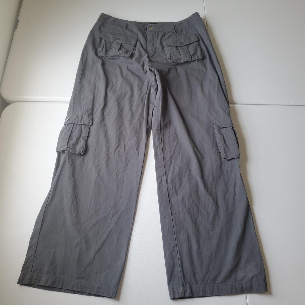 White Fox Pants Womens XL Gray Cargo Cotton Twill Wide Leg Snap Pockets Casual